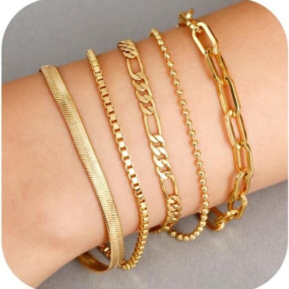 14K Gold Plated Bracelets for Women Dainty Stackable Chain Jewelry Gift - Picture 1 of 6